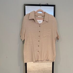 Beige Short Sleeve Button-Up Shirt set